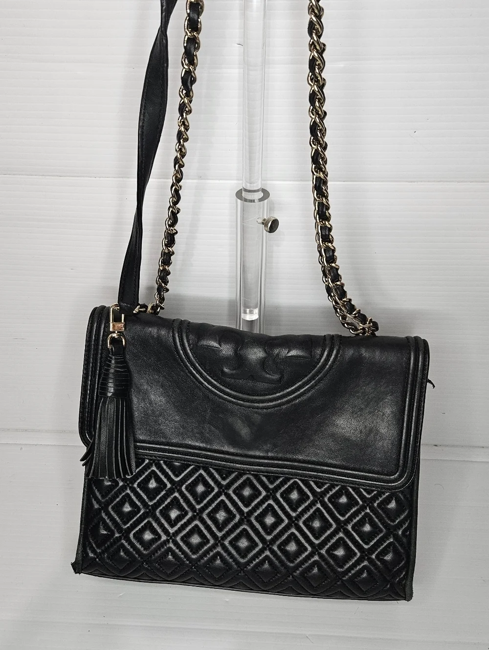 Tory Burch Fleming Black Quilted Leather Chain Shoulder/Crossbody Bag